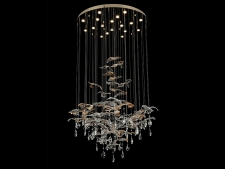 NEWPORT 8200 8220/80 С gold polished , Люстра, Gold polished Сlear glass+ gold glass D89*H150 cm GU4 18*5W (Возможна замена на белое основание по запросу.)